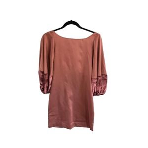 ELIZABETH & JAMES Rose Pink Shift Dress Balloon Velvet Sleeve V Back Womens 0